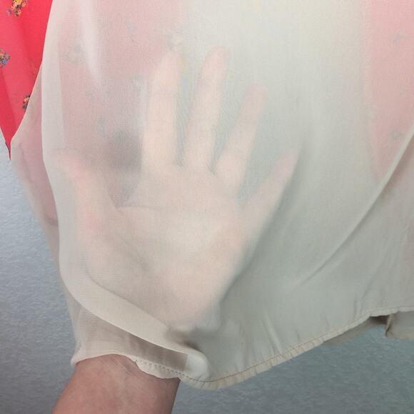 LUSH Sheer Blouse w/ Bright Coral Floral Pattern - Picture 3 of 6